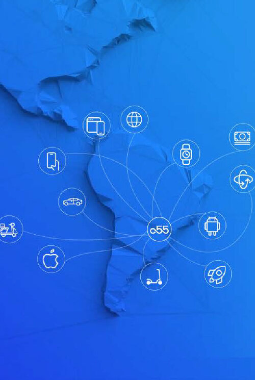 Mapa da américa latina com a expansão da A55 atravez da tecnologia