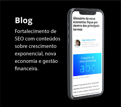 Blog da A55 que fortalece o SEO com conteúdos sobre crescimento exponencial, nova economia e gestão financeira