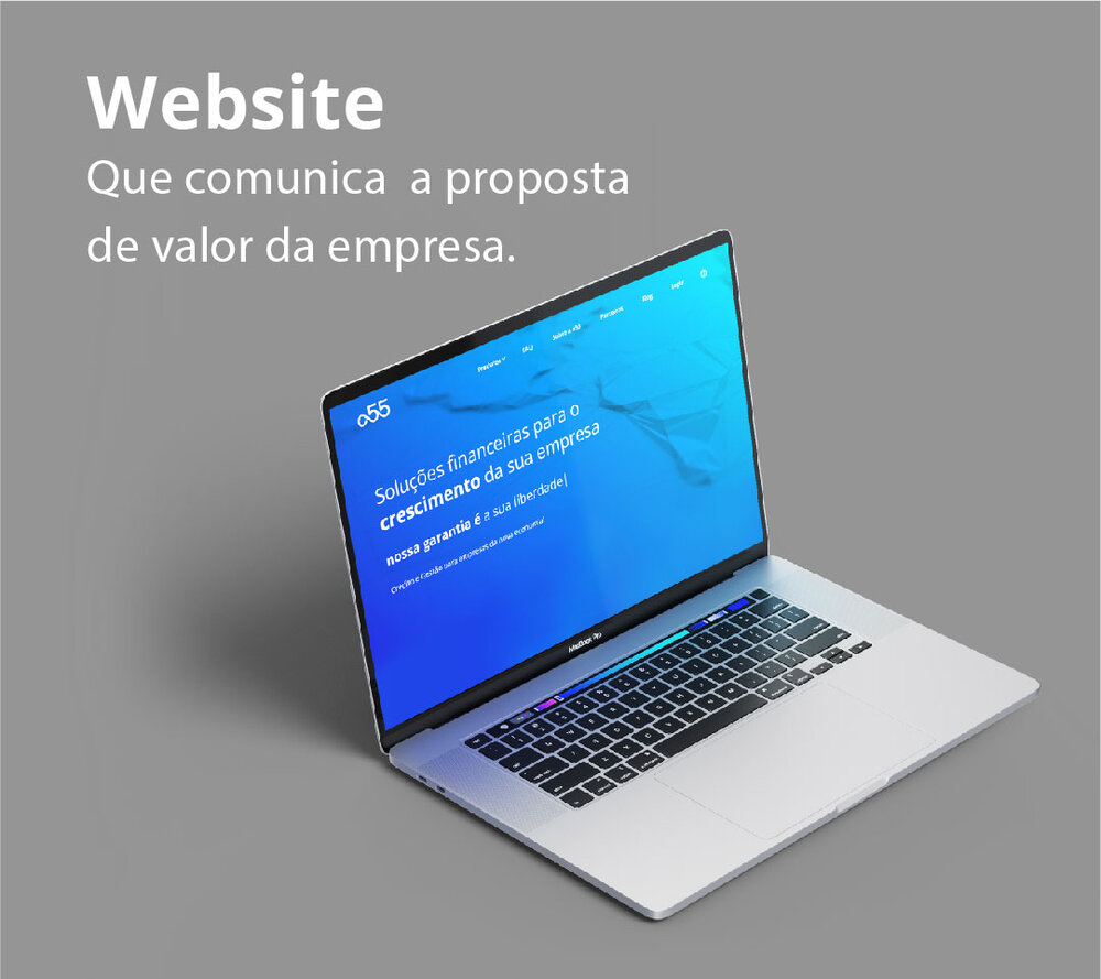 Website da A55 que comunica a proposta de valor da empresa