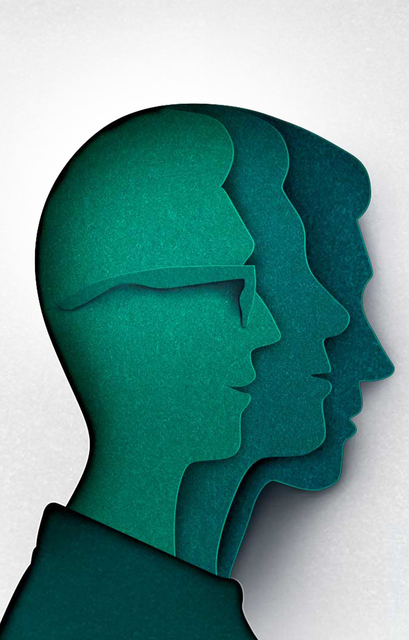 Recortes de papel representando 3 pessoas de perfil Recortes de papel representando 3 pessoas de perfil