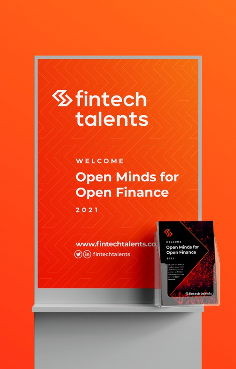 Totem com folhetos da fintech talents