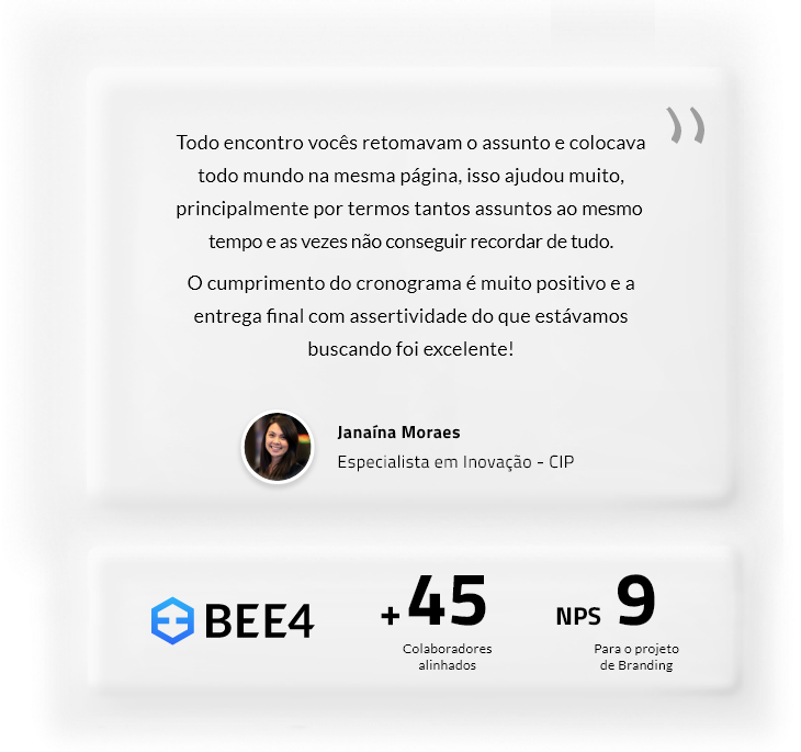NPS BEE4, projeto com nota 9 e mais de 14 colaboradores alinhados